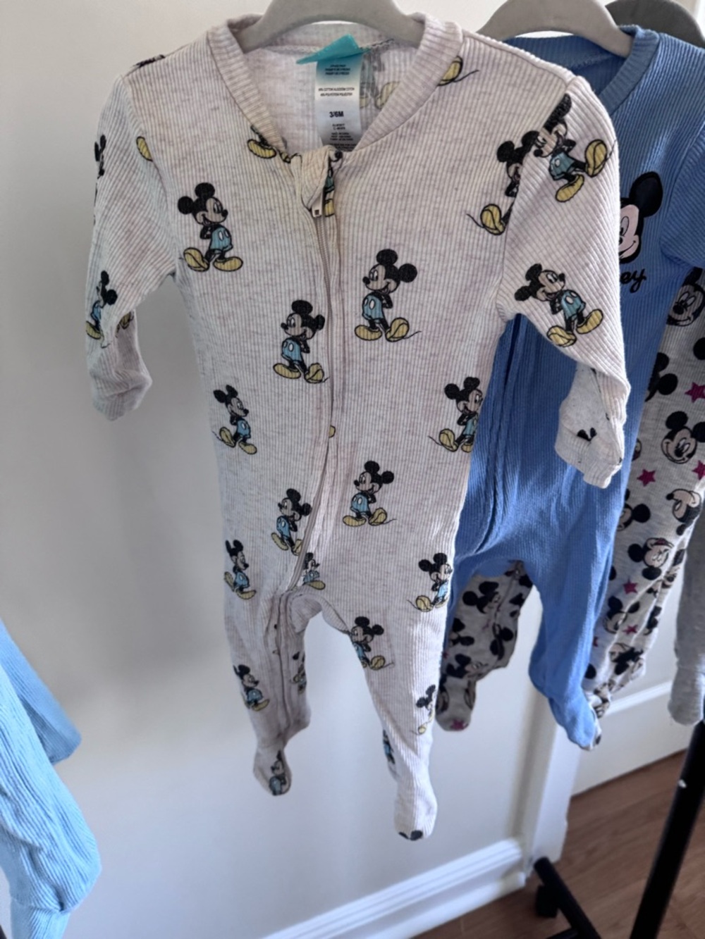 Disney Mickey Mouse Blue, Light Blue & Gray Baby One-Piece Footies - 5 Pack - Picture 3 of 6